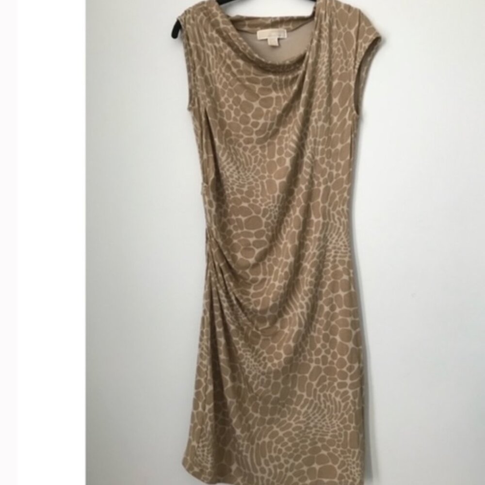 Michael Kors tan rayon giraffe print knit dress